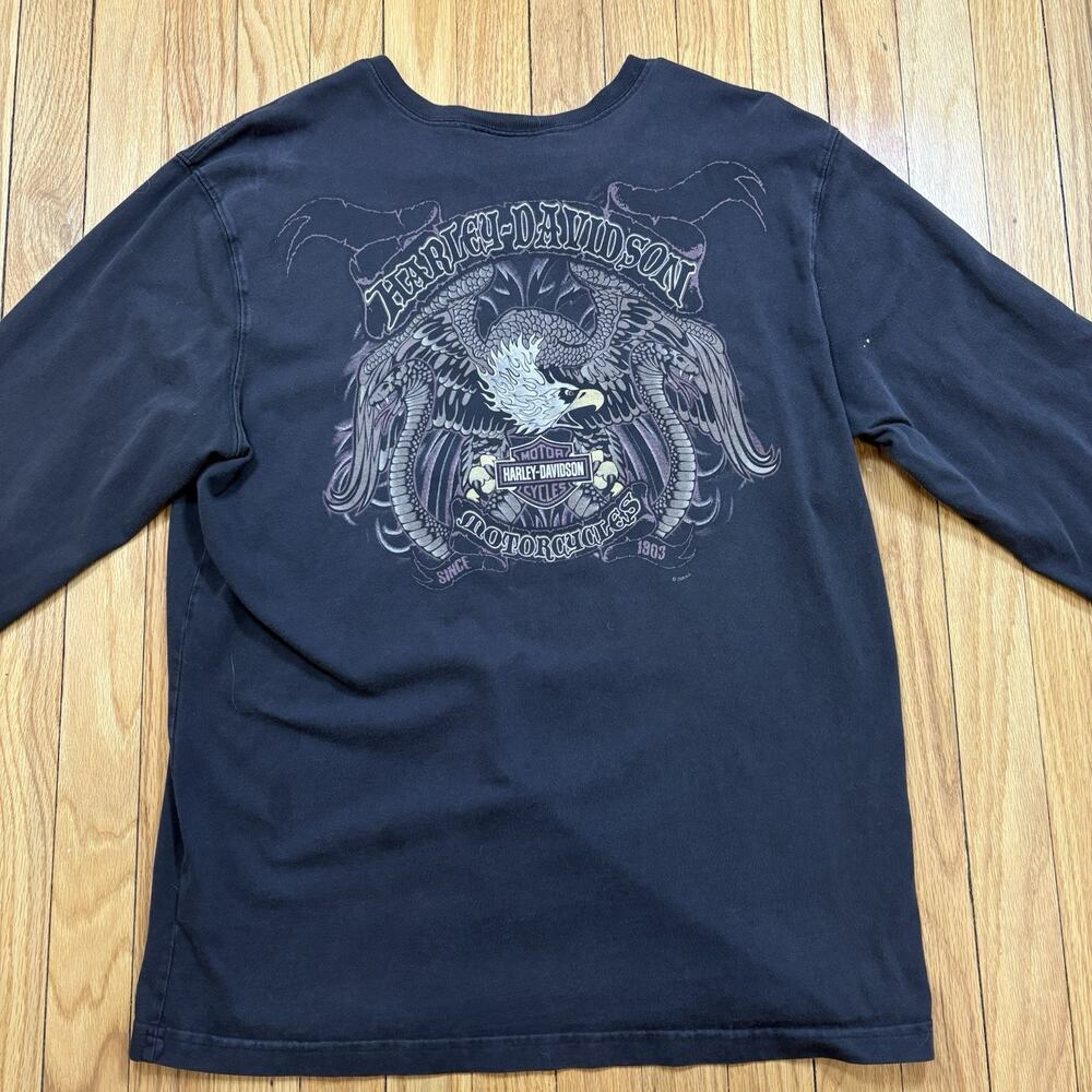 Harley Davidson Men’s L Henley Long Sleeve Eagle Snake Back Graphic Made in USA